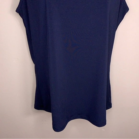 Medium Carmen Marc Valvo Navy Blue Gold Chain Neckline Sleeveless Top - Picture 11 of 13